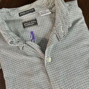 Vintage Bugle Boy Shirt Men's L Green White‎ Check Button Down Cotton *FLAW